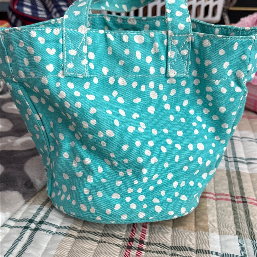 Charlie Paige Teal and White Polka Dot Tote